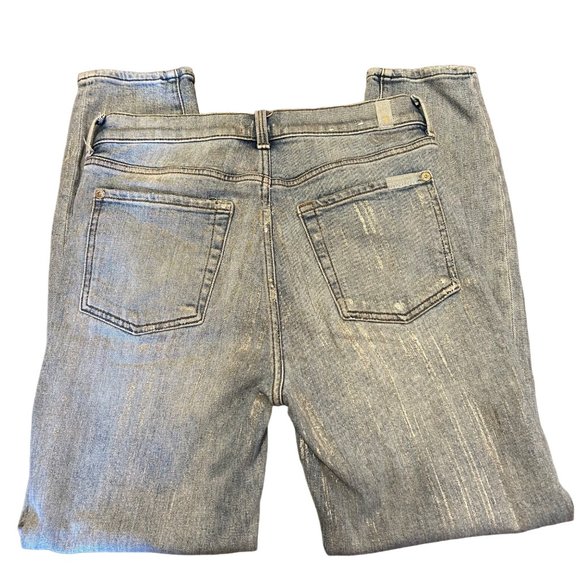 7 For All Mankind Silver Foiled High Waist Ankle Skinny Denim Jeans 27 - Picture 6 of 9